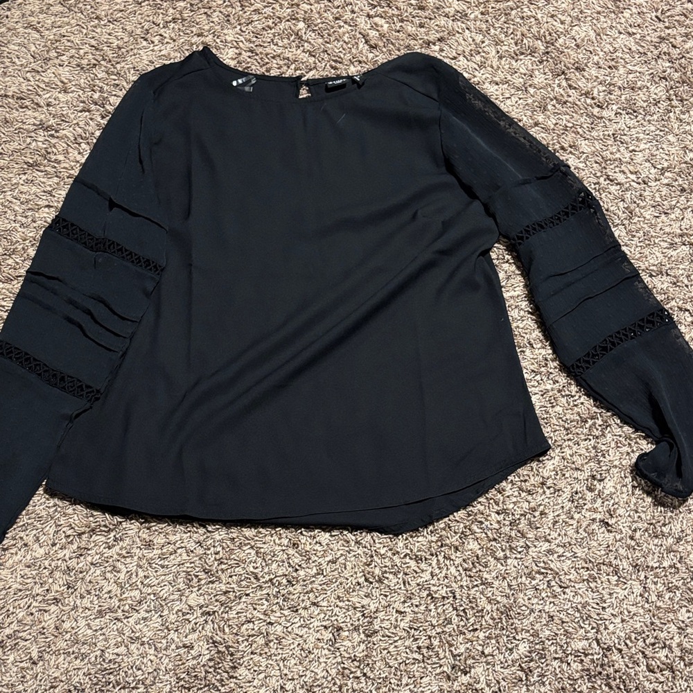 Chic Black Women's Blouse with Lace Sleeves